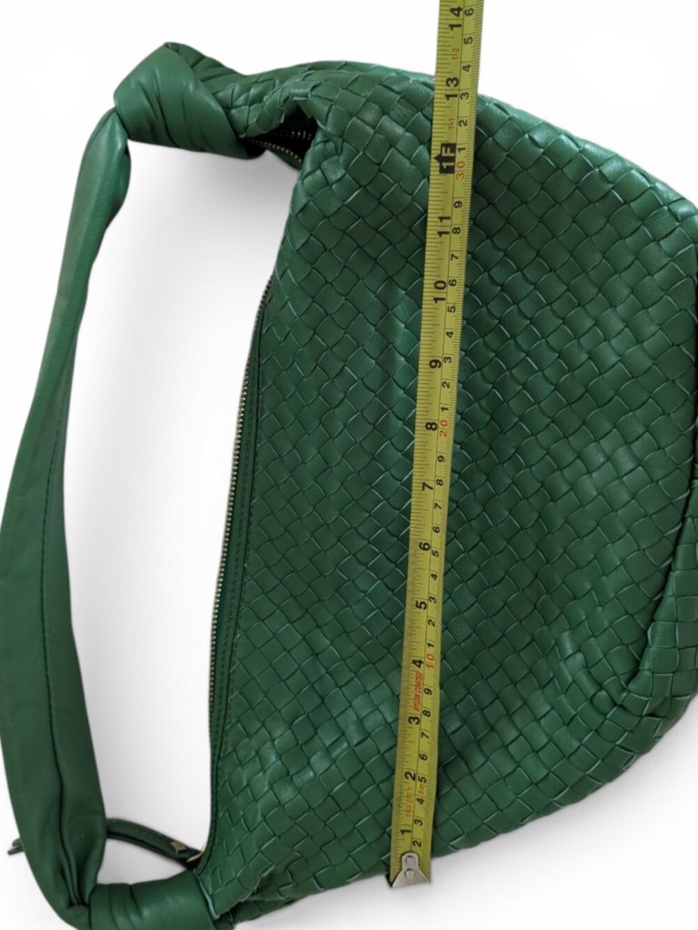 Giorgia Milani Genuine Leather Woven Crescent Shoulder Bag Green - Picture 6 of 7